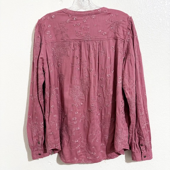 Anthropologie Pilcro Jolie Pintucked Embroidered Button Front Blouse Mauve Pink - Picture 6 of 10